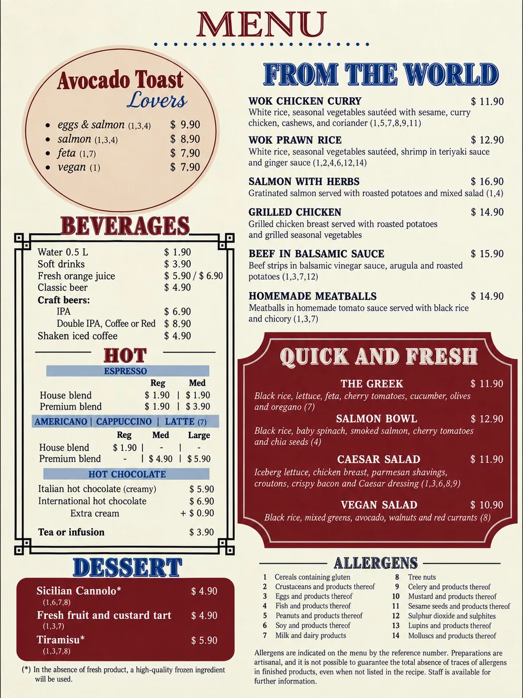 Bistro: menu before Menu Revolution