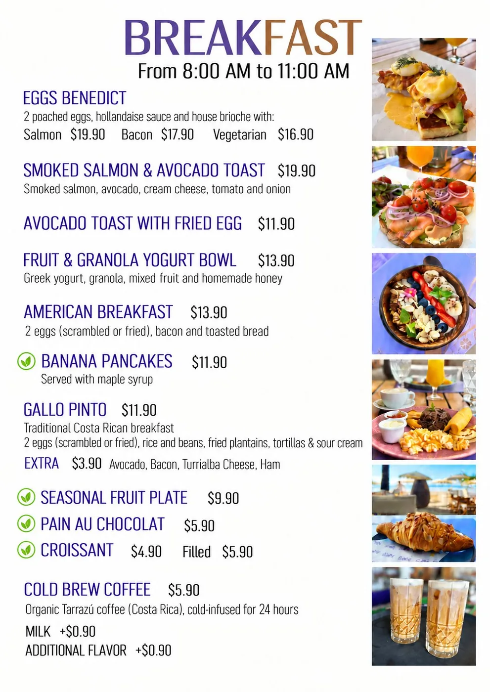 Tourist restaurant: breakfast menu before Menu Revolution