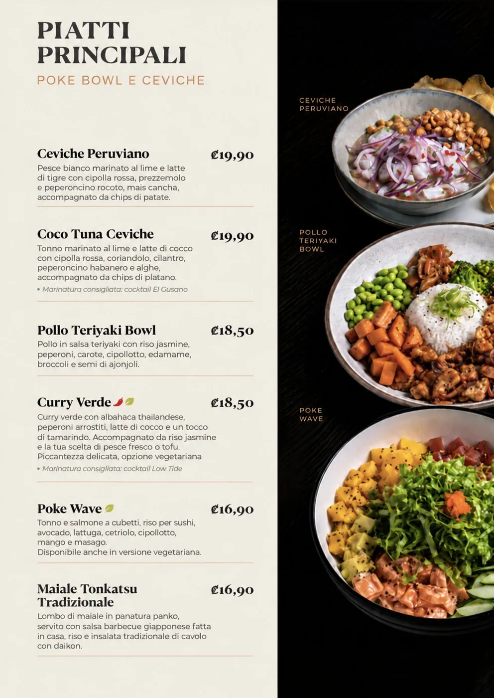 Menu Revolution photo menu for an Asian restaurant