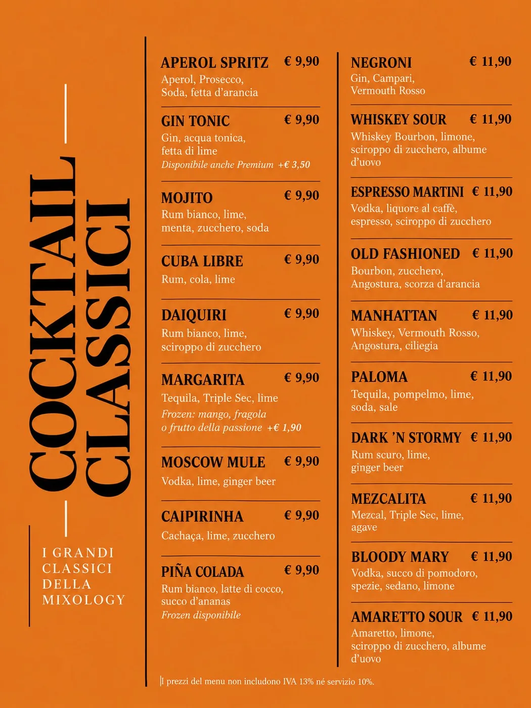 Cocktail bar: cocktail menu before Menu Revolution