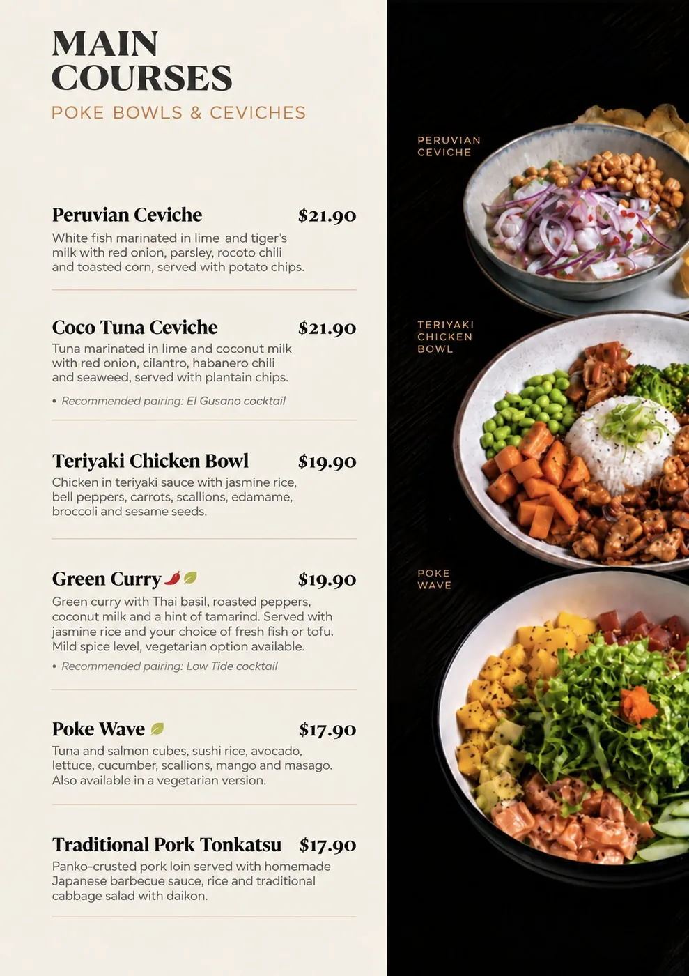 Menu Revolution photo menu for an Asian restaurant