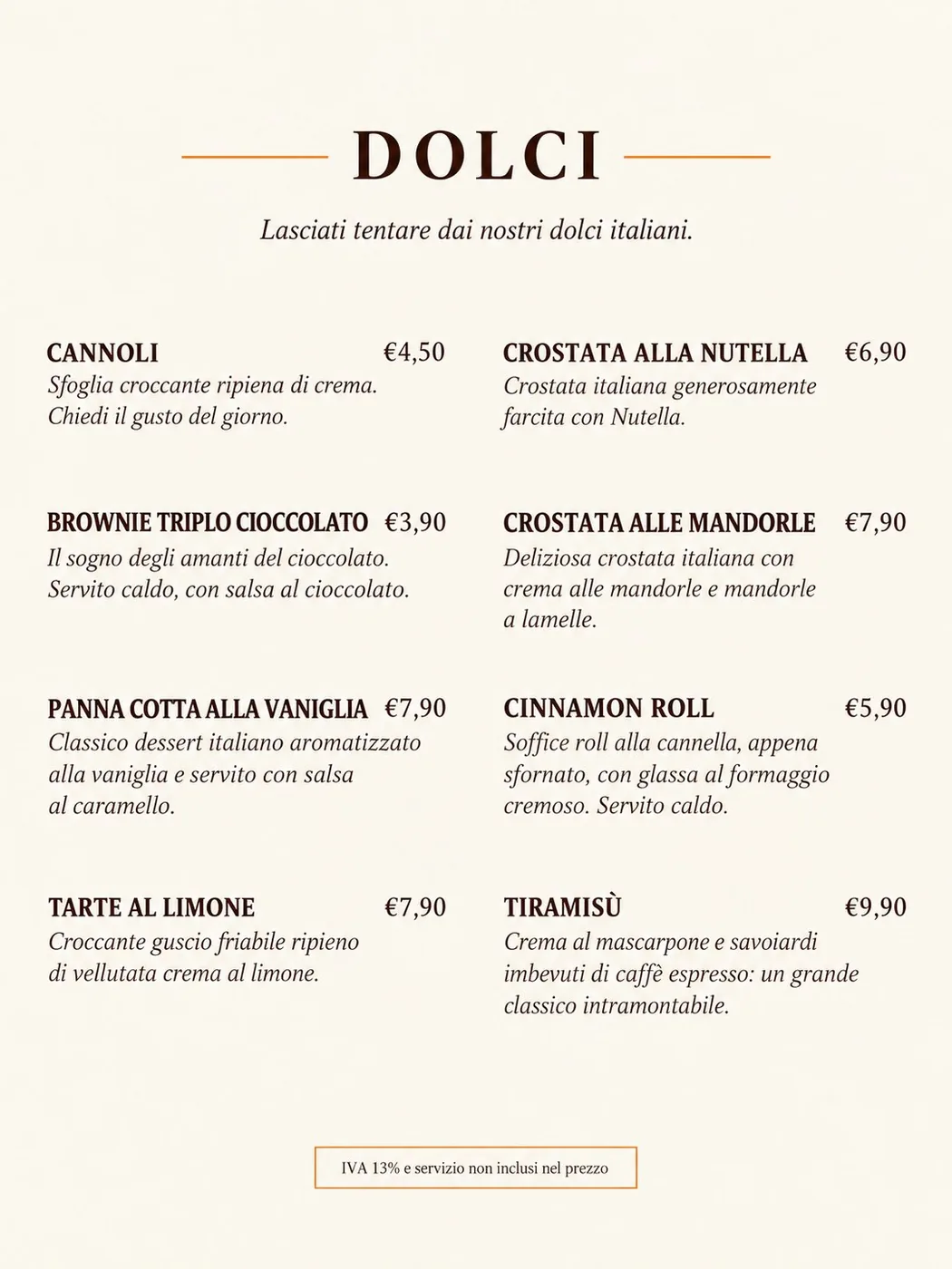 Fine-dining restaurant: dessert menu before Menu Revolution